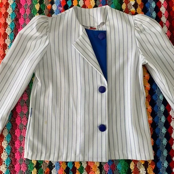 Vintage 80s Manhattan Plaza Bold Pinstripe Puff Sleeve Blazer Top USA Ma… - Picture 10 of 16